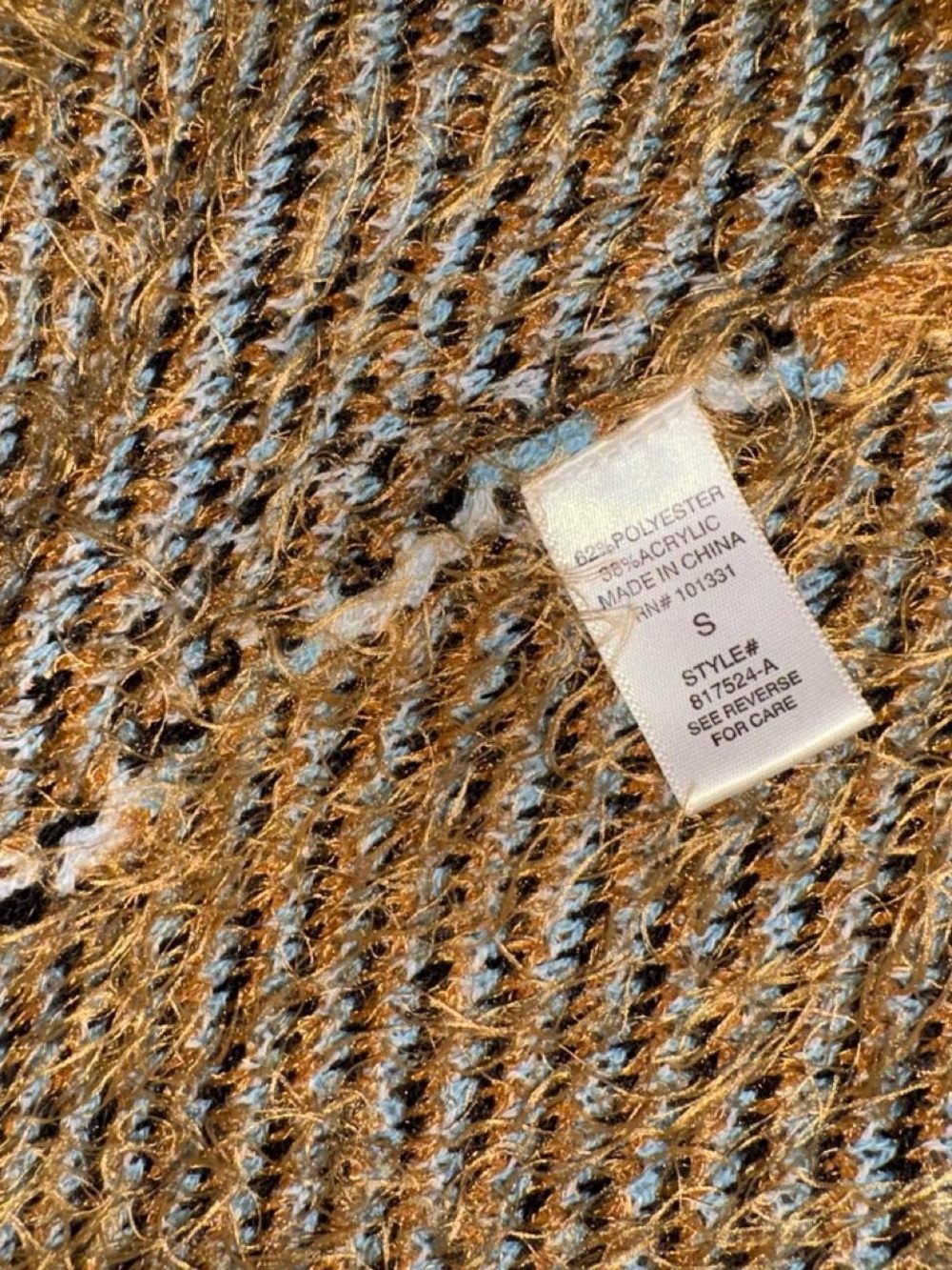 Charlotte Russe Mustard Fuzzy Floral Cardigan with Blue and Black Accents - Picture 7 of 8